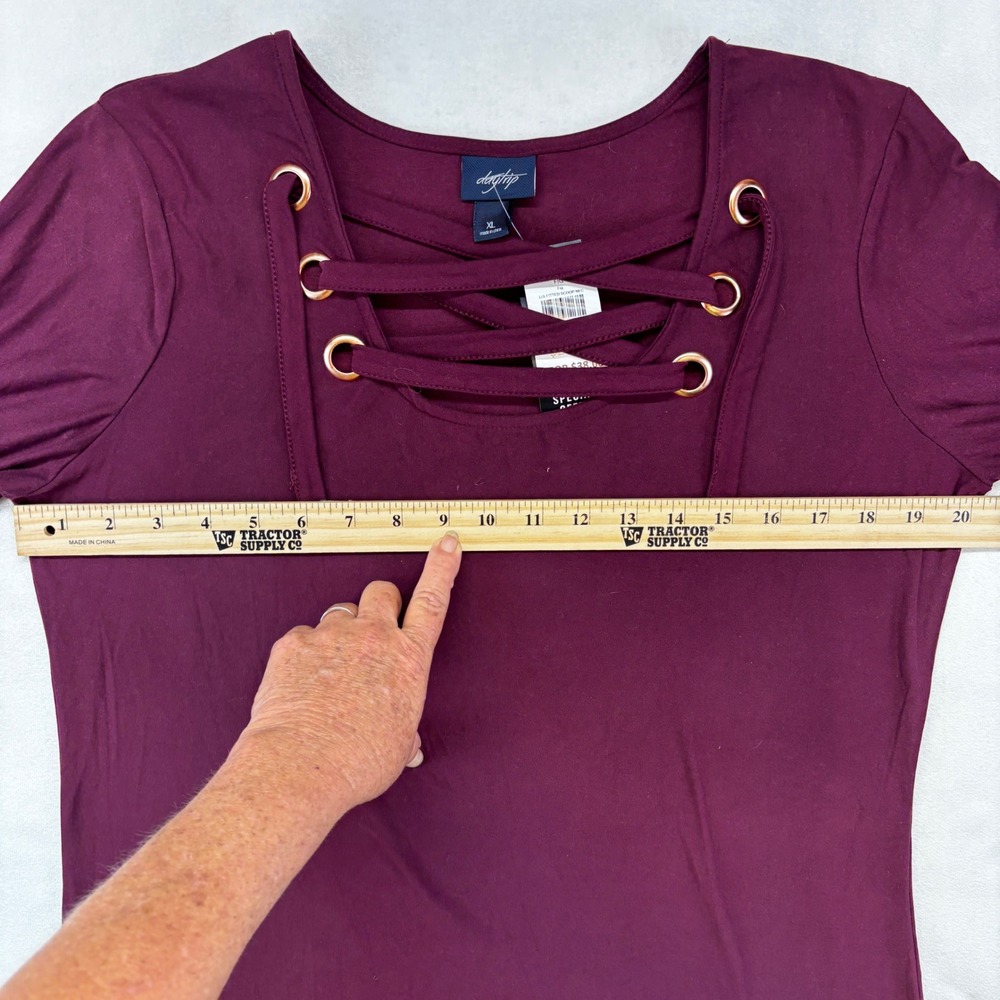 Daytrip Lace Up Top Women‎ XL Fig Burgundy Long Sleeve Grommet New Boho - Picture 5 of 9